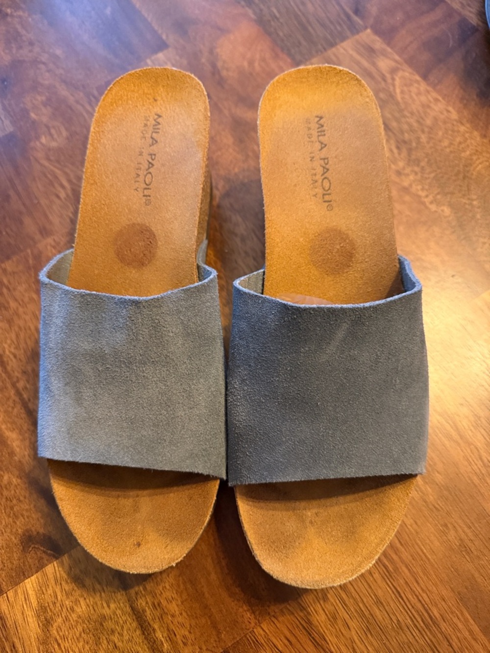 Mila Paoli Blue Suede Slide Mules